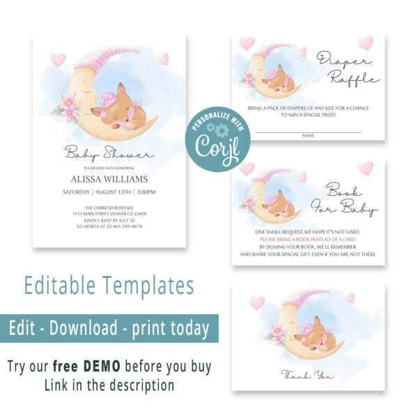 EDITABLE Cute Fox Baby Shower Package