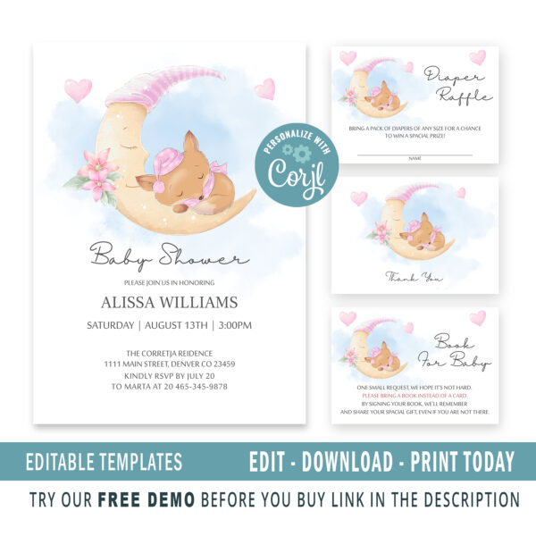 EDITABLE Cute Fox Baby Shower Package
