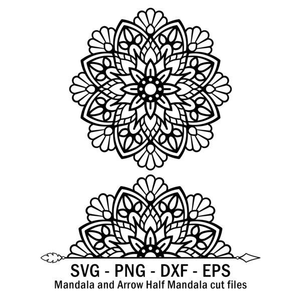 Mandala and Arrow Half Mandala cut files.