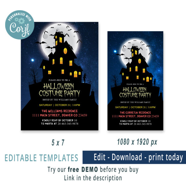 Editable Halloween Costume Party Invite