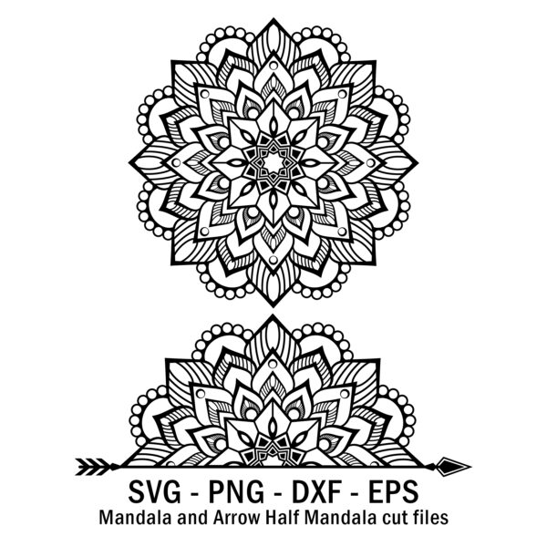 Mandala and Arrow Half Mandala cut files.