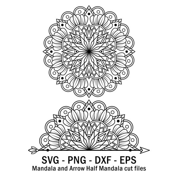 Mandala and Arrow Half Mandala cut files.