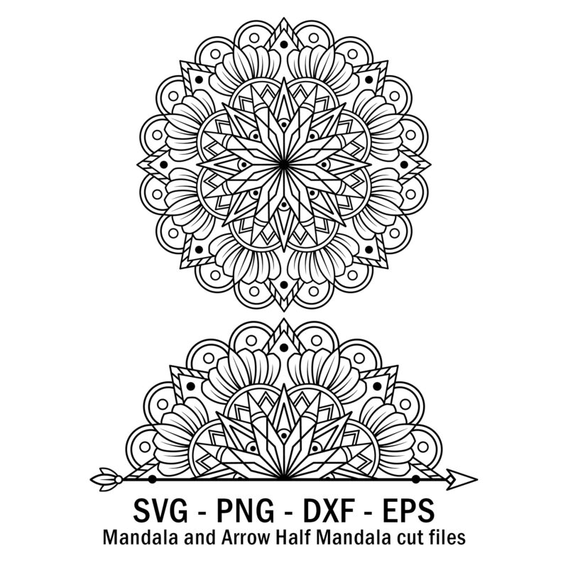 Mandala and Arrow Half Mandala cut files.