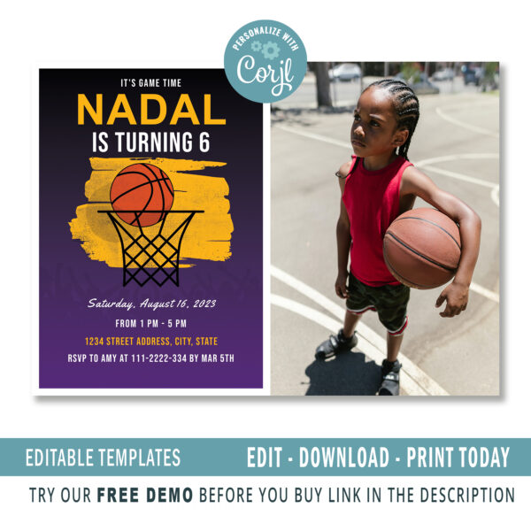 Editable Basketball invitation, Thank you Tags