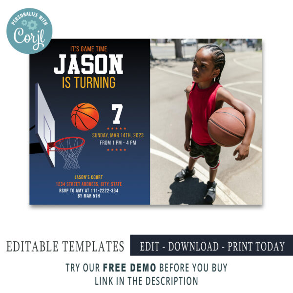 Editable Basketball invitation, Thank you Tags