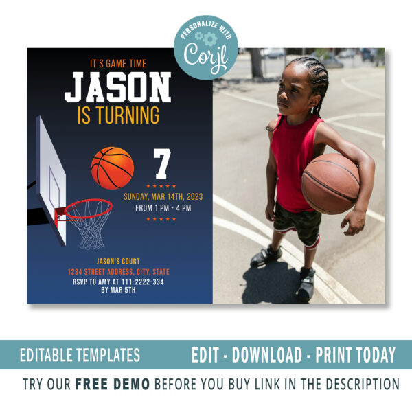Editable Basketball invitation, Thank you Tags