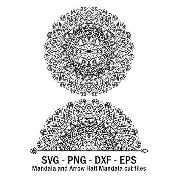 Mandala and Arrow Half Mandala cut files.