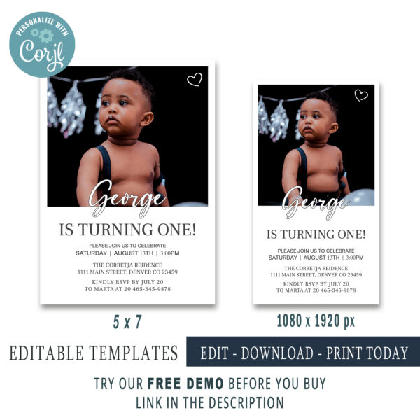 Editable 1st Birthday invitation