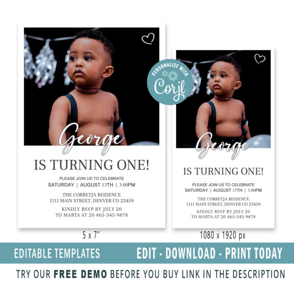 Editable 1st Birthday invitation