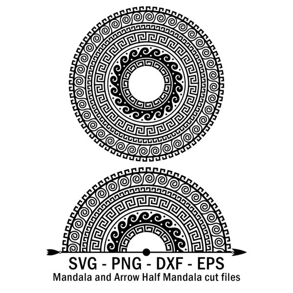 Mandala and Arrow Half Mandala cut files.