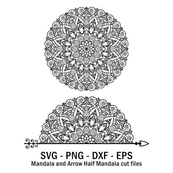 Mandala and Arrow Half Mandala cut files.