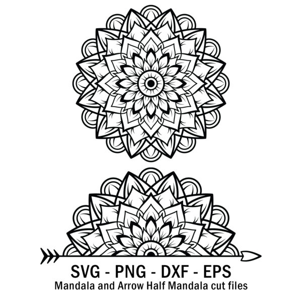 Mandala and Arrow Half Mandala cut files.