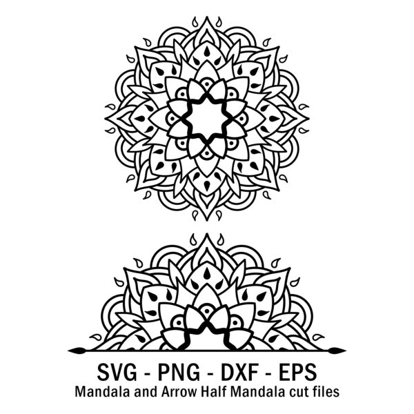Mandala and Arrow Half Mandala cut files.