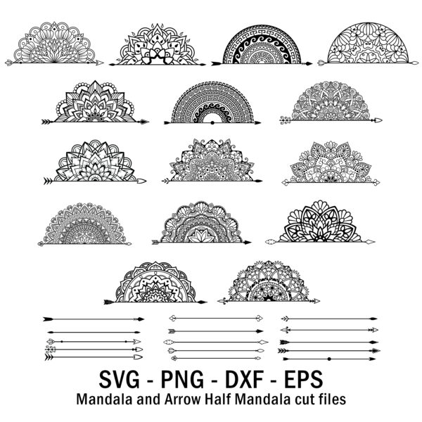 Arrow Half Mandala Bundle svg files