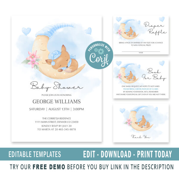 EDITABLE Cute Fox Baby Shower Package
