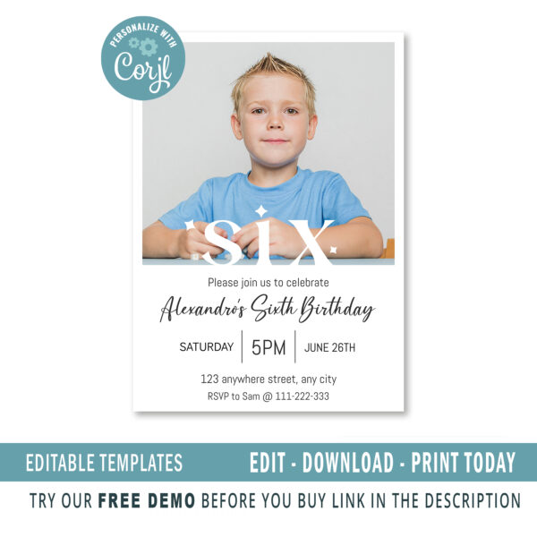 Editable sixth Birthday invitation