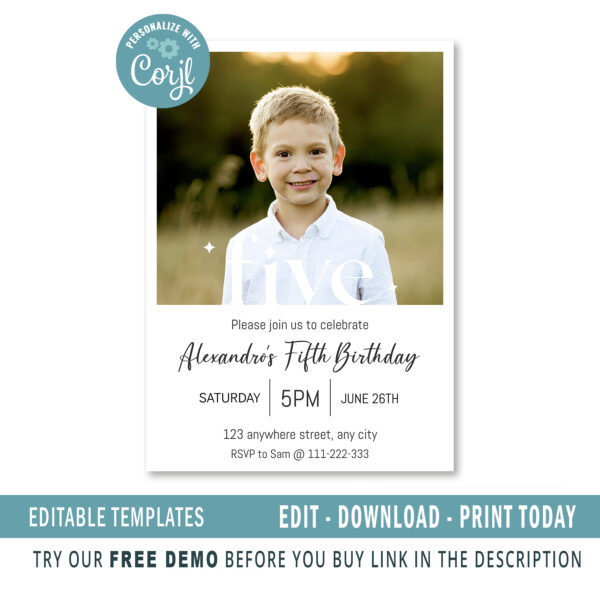 Editable fifth Birthday invitation
