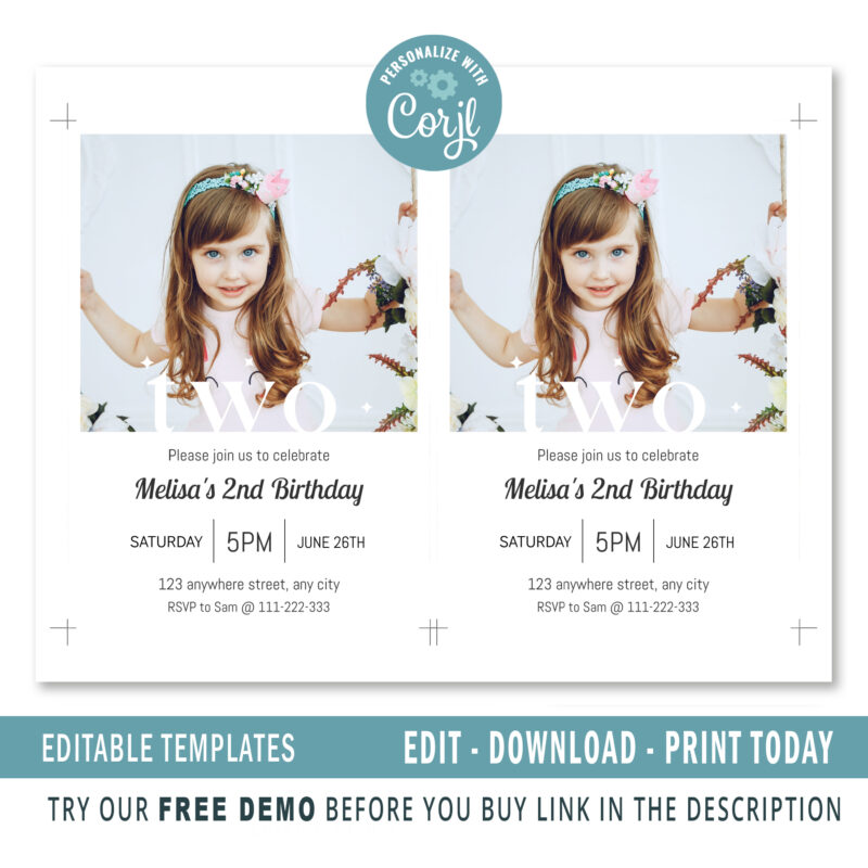 Editable 2nd Birthday invitation - Image 2