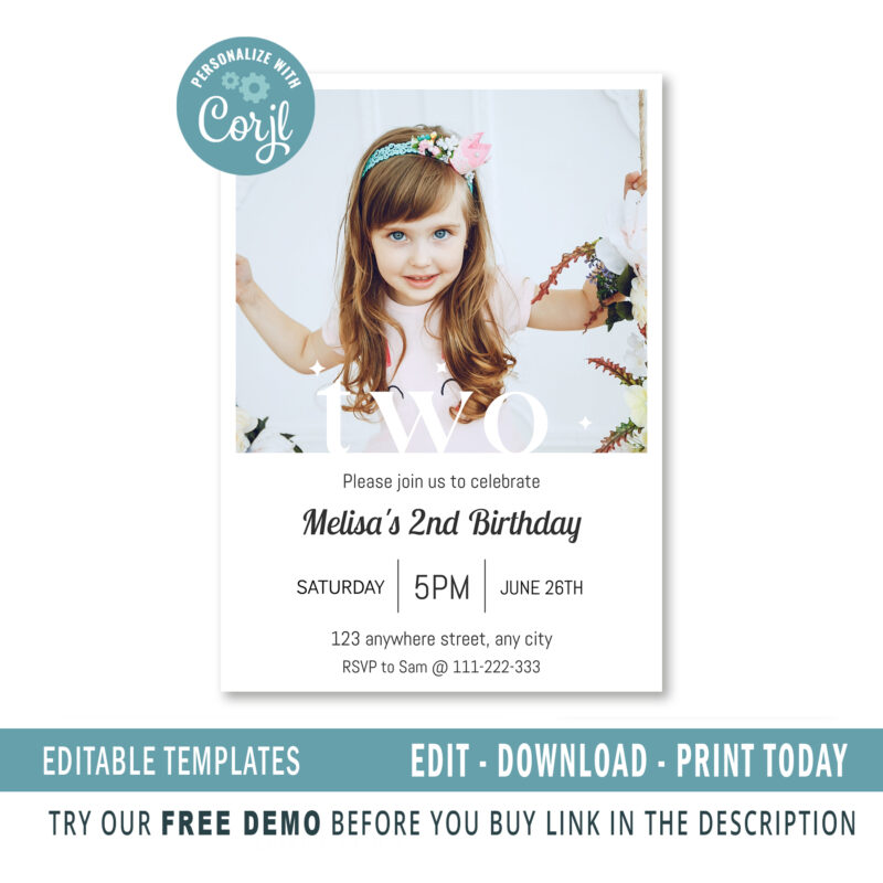 Editable 2nd Birthday invitation