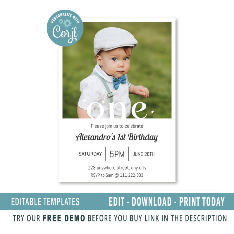 Editable 1st Birthday invitation