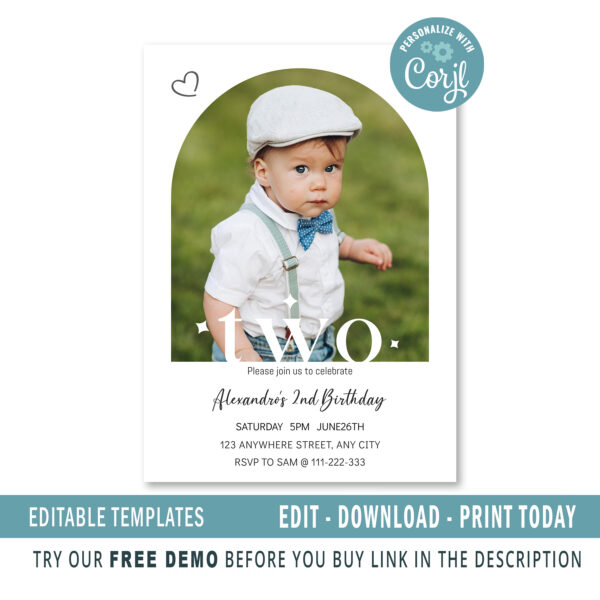 Editable 2nd Birthday invitation