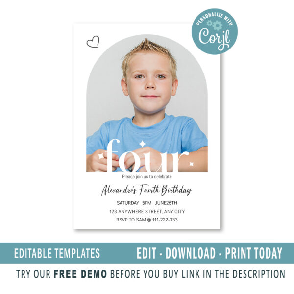 Editable fourth Birthday invitation