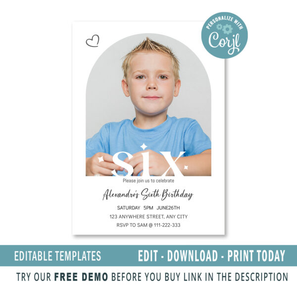 Editable sixth Birthday invitation