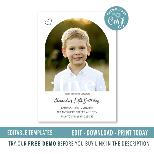 Editable fifth Birthday invitation