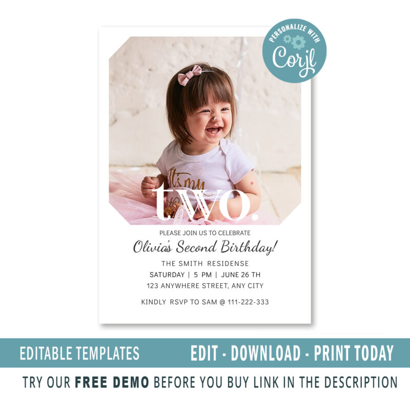 Editable 2nd Birthday invitation