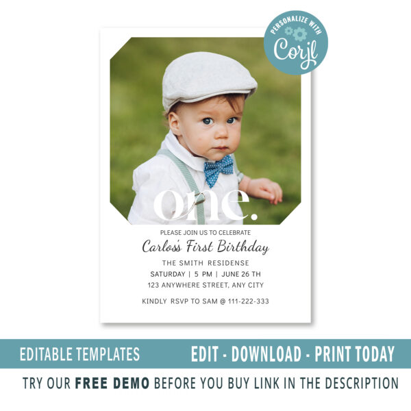 Editable 1st Birthday invitation