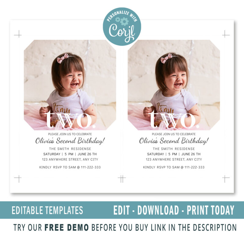 Editable 2nd Birthday invitation - Image 2