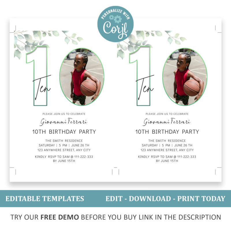 Editable 10th Birthday Invitation - Image 2