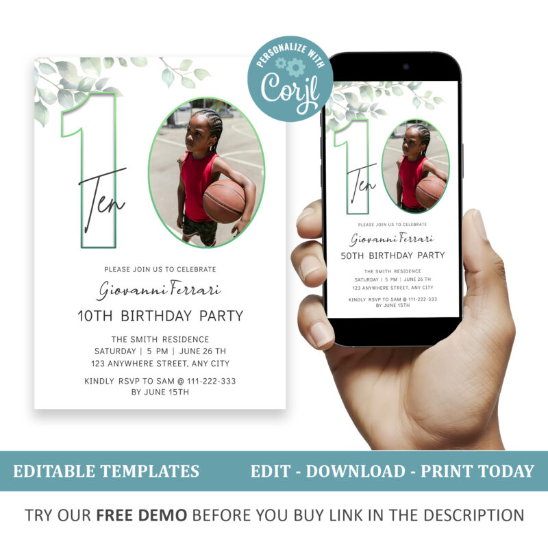 Editable 10th Birthday Invitation