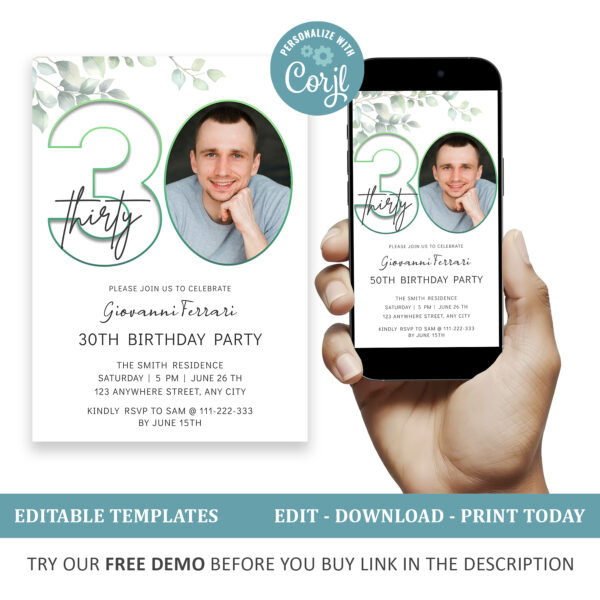 Editable 30th Birthday Invitation