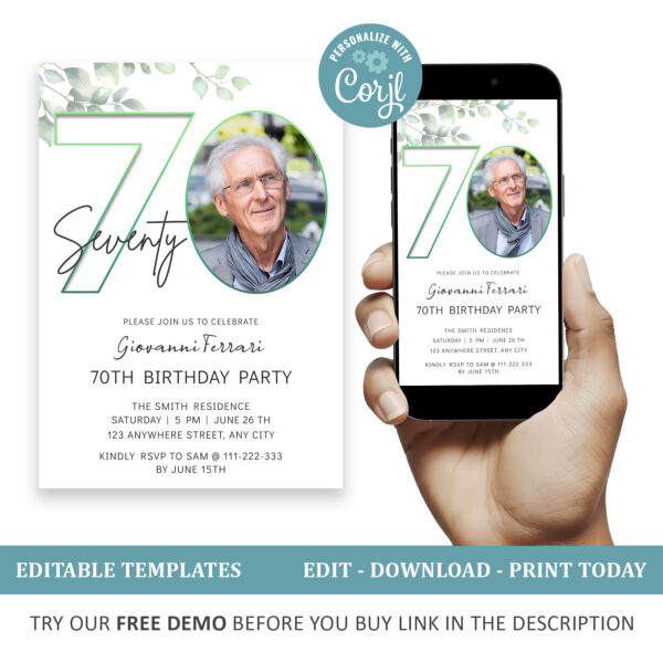 Editable 70th Birthday Invitation